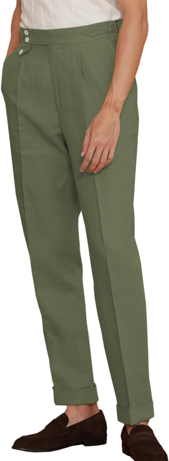 Men's Casual Linen Blend Classic Fit Straight Legs Summer Elastic Waist Pants Trouser