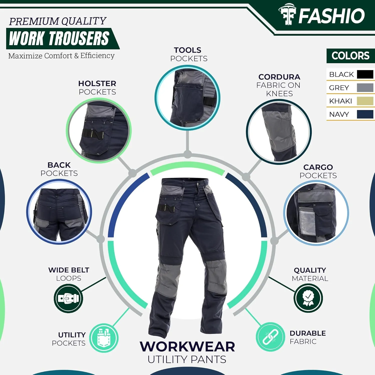 Men's Construction Pants Tactical Field Pants Multi-Pocket Carpenter Utility Cargo Heavy-Duty Work Pants