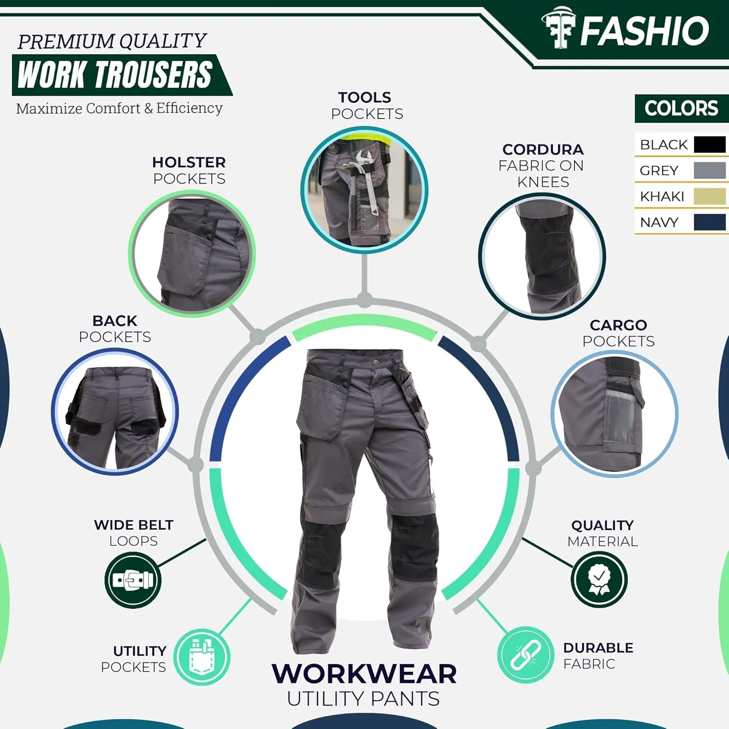 Men's Construction Pants Tactical Field Pants Multi-Pocket Carpenter Utility Cargo Heavy-Duty Work Pants