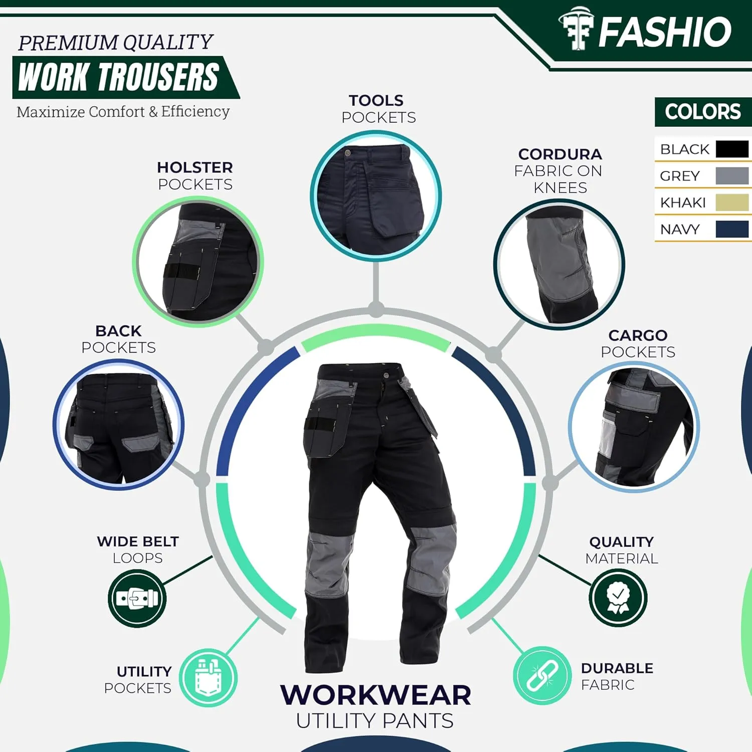 Men's Construction Pants Tactical Field Pants Multi-Pocket Carpenter Utility Cargo Heavy-Duty Work Pants