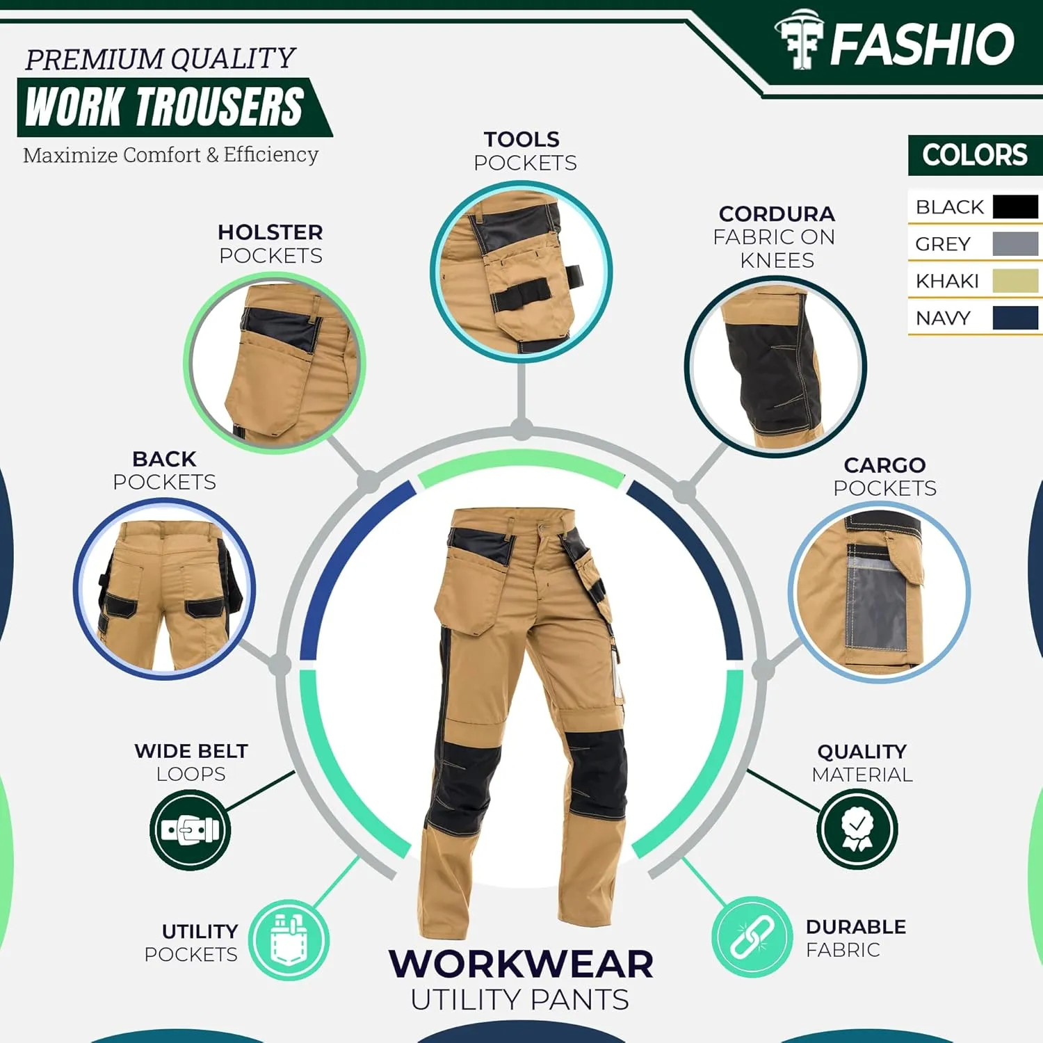 Men's Construction Pants Tactical Field Pants Multi-Pocket Carpenter Utility Cargo Heavy-Duty Work Pants