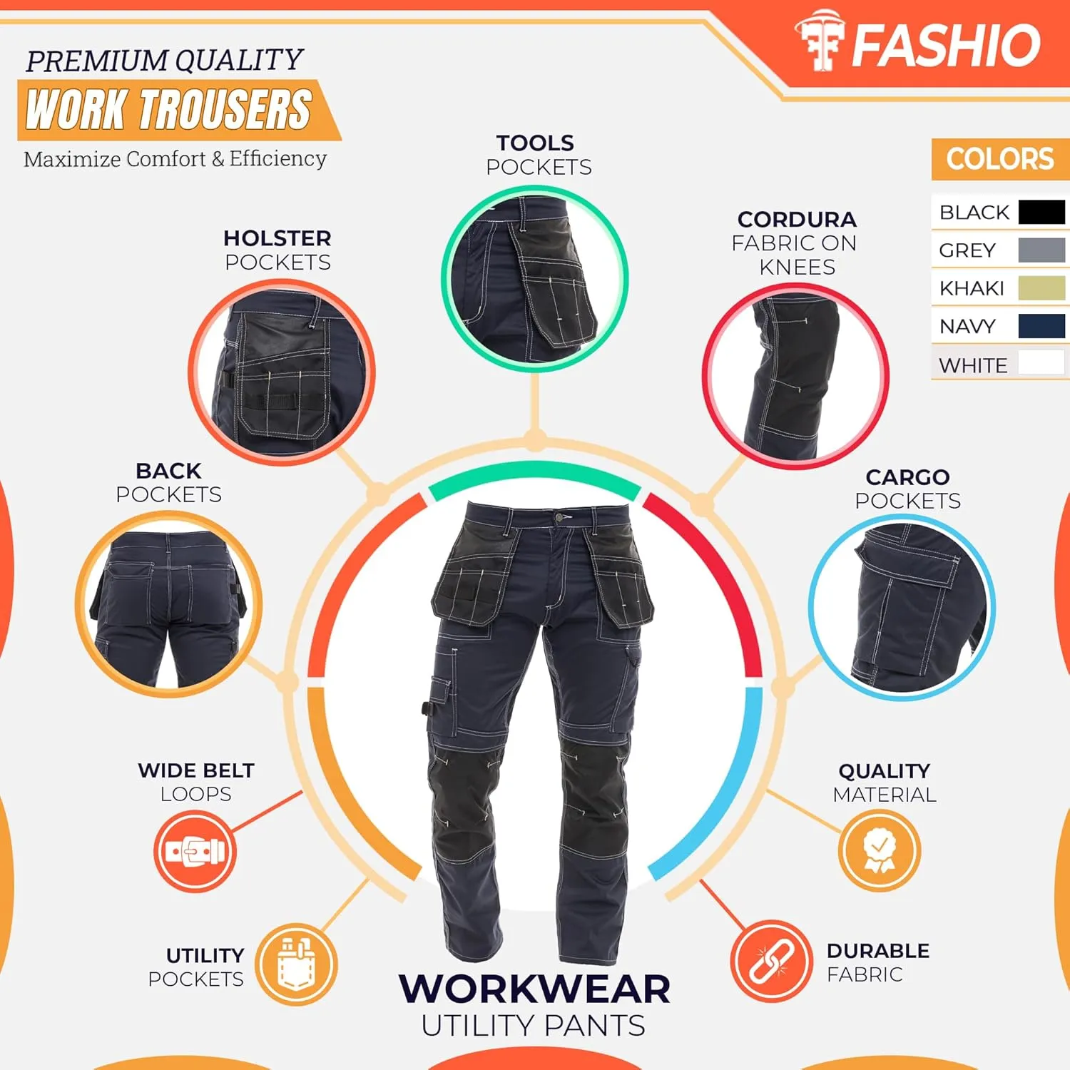 Men's Construction Pants with Cordura Knees Reinforced Carpenter Work Pants Tactical Workwear Cargo Safety Trousers