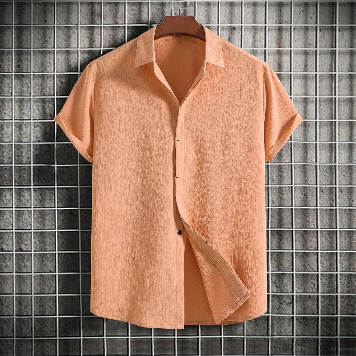 Men's Cotton Linen Short Sleeve Shirts Casual Lightweight Button Down Shirts Vacation Beach Summer Tops Turndown T Shirt