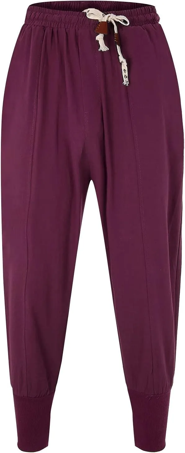 Mens Drawstring Hippie Aladdil Harem Pants Men Elastic Waist with Pockets Fashion Solid Color Oversized Tapered