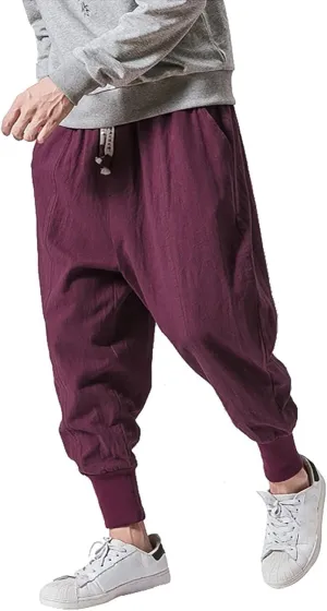 Mens Drawstring Hippie Aladdil Harem Pants Men Elastic Waist with Pockets Fashion Solid Color Oversized Tapered