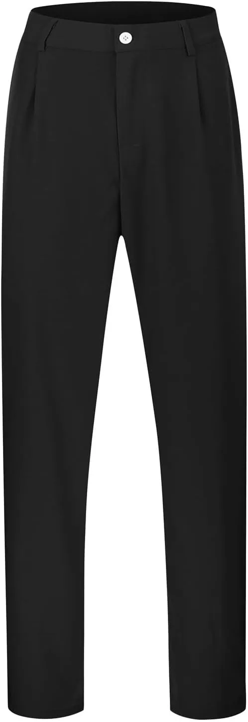 Men's Dress Pants Solid Color Loose Button Closure Straight Leg Pants Comfort Business Casual Trousers with Pockets