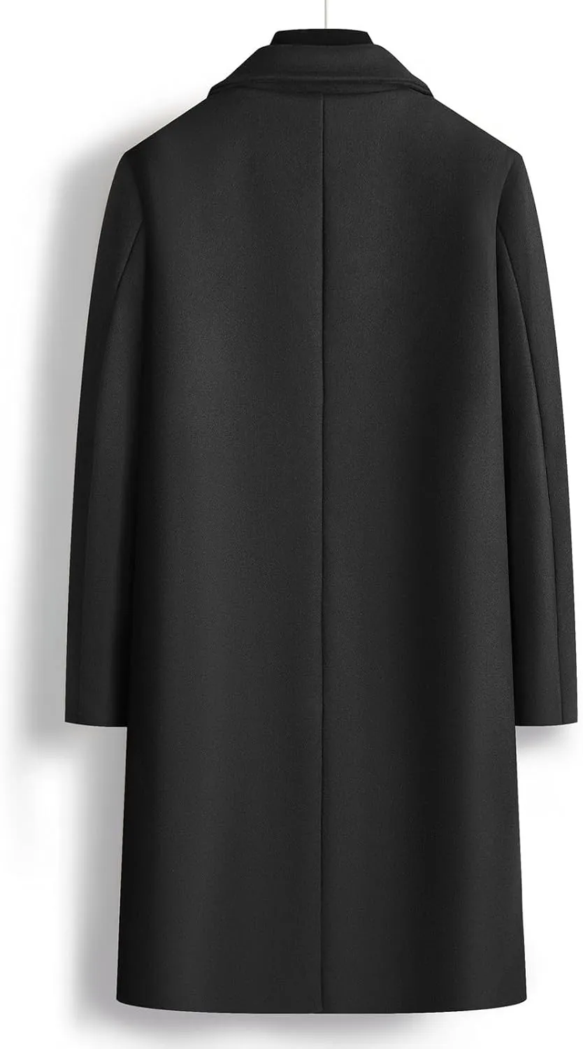 Men's Fall Winter Office Double Breasted Long Dress Wool Coat Overcoat Warm Woolen Casual Lapel Collar Trench Coats