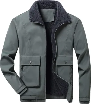 Men's Fleece Jacket Sherpa Lined Jackets Zip Up Relaxed Fit Men Winter Coat Quilted Active Jacket Windproof Workwear