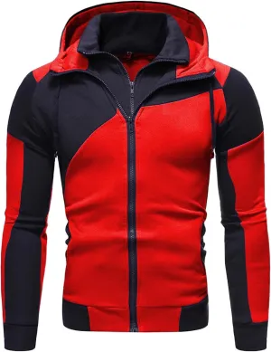Men's Full Zip Hoodies Fake Two-Piece Sports Sweatshirt Long Sleeve Zipper Hooded Jacket Coats