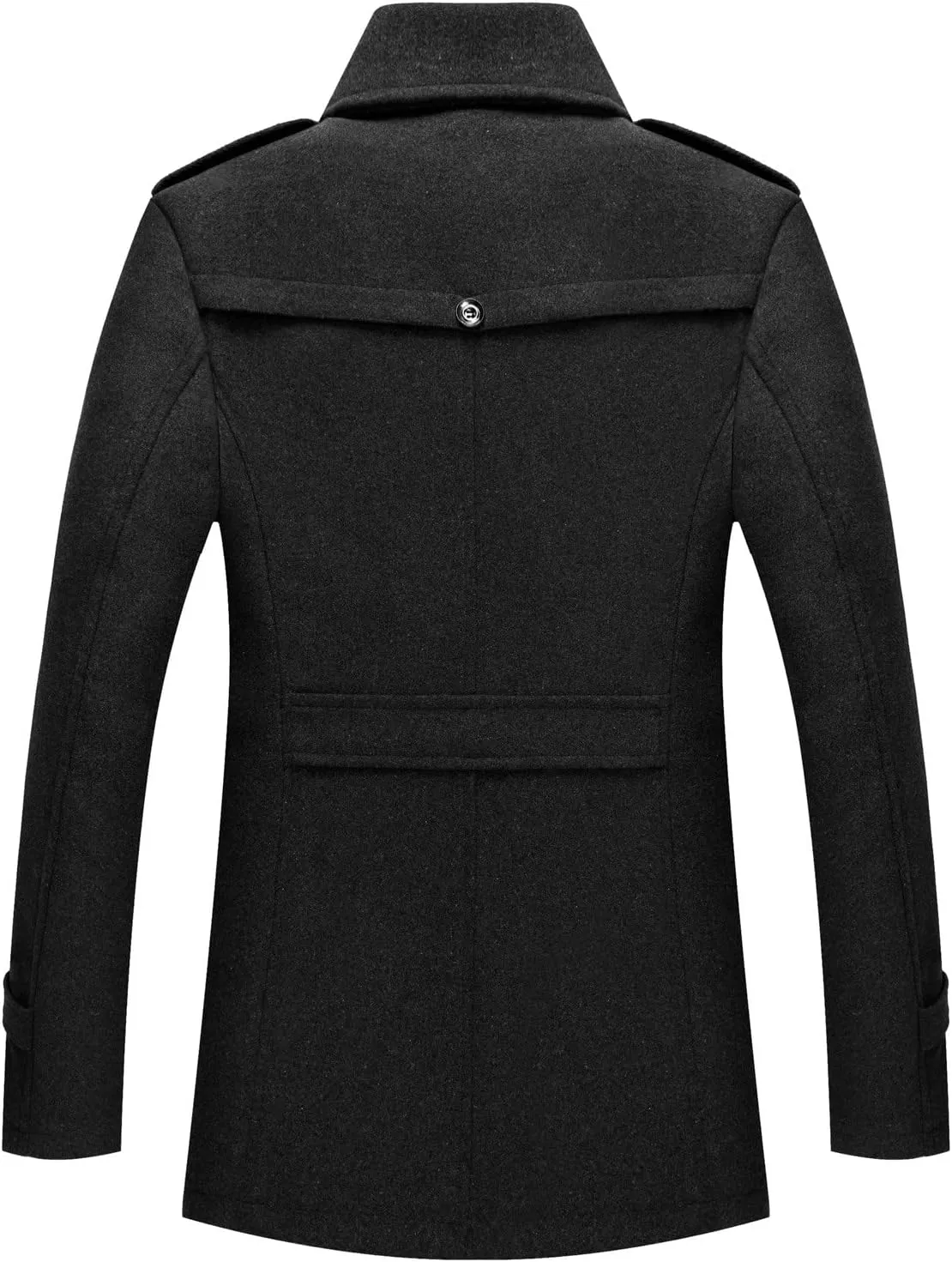 Men's Gentle Layered Collar Single Breasted Quilted Lined Wool Blend Pea Coats Winter Stylish Military Peacoat