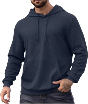 Mens Hooded Sweatshirt Long Sleeve Drawstring Solid Color Hoodies With Pocket Casual Relaxed Fit Pullover Shirts Tops