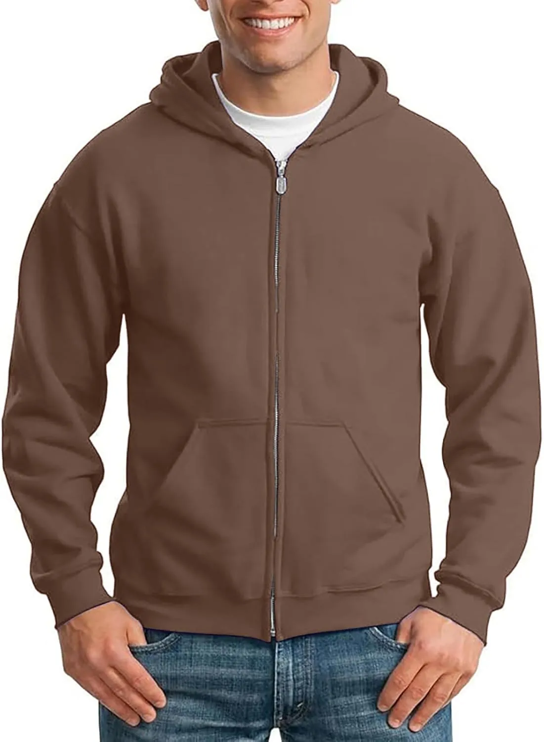 Mens Hoodie Pullover Zip Up Drop Shoulder Oversized Jacket Teens Preppy Loose Casual Fleece Drawstring Pullover Tops