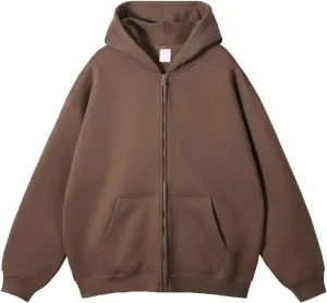 Mens Hoodie Pullover Zip Up Drop Shoulder Oversized Jacket Teens Preppy Loose Casual Fleece Drawstring Pullover Tops