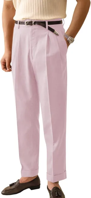 Men's Linen Dress Pants Vintage Relaxed Fit Straight Legs Linen Blend Elastic Waist Pants