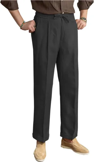 Mens Linen Pants Casual Elastic Waist Drawstring Lightweight Summer Beach Vintage Dress Long Pants Trousers