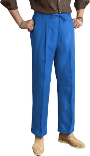 Mens Linen Pants Casual Elastic Waist Drawstring Lightweight Summer Beach Vintage Dress Long Pants Trousers