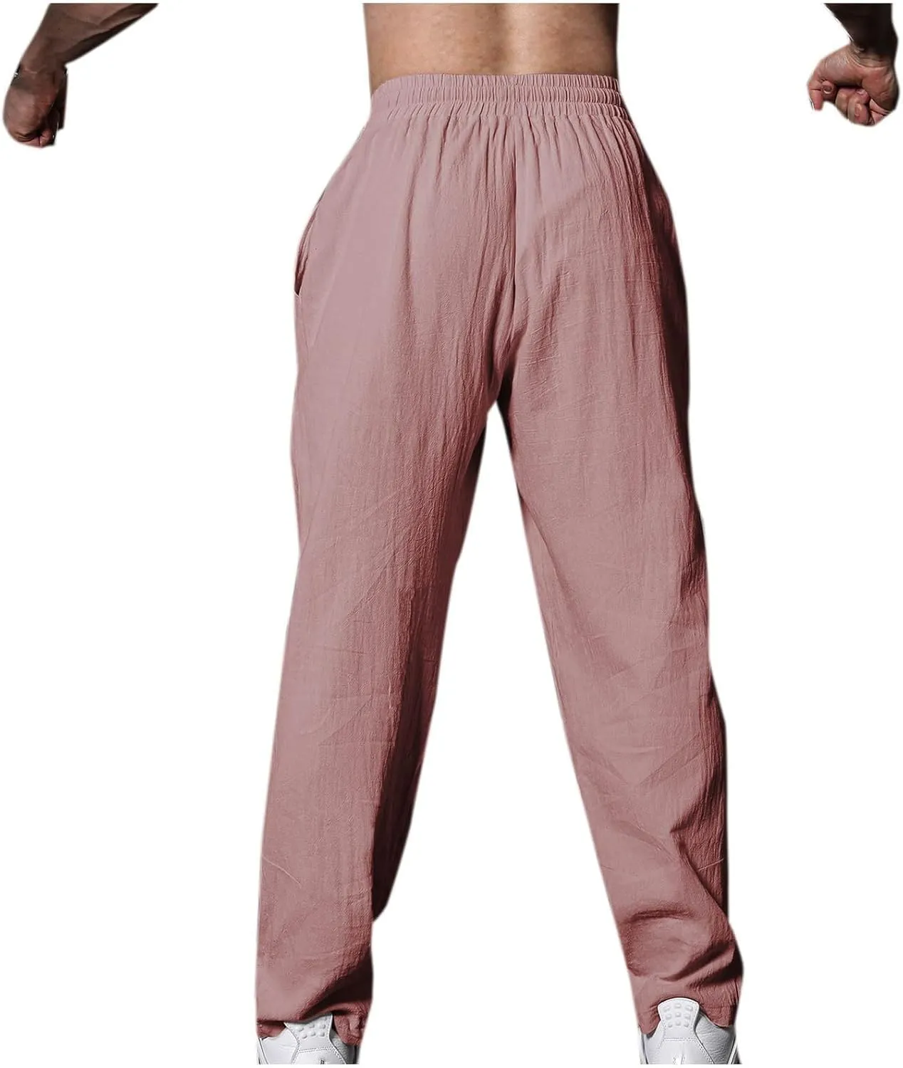 Men's Linen Pants Solid Color Elastic Waist Pants Relaxed Drawstring Pants Active Chinos Pants Comfy Joggers Pants