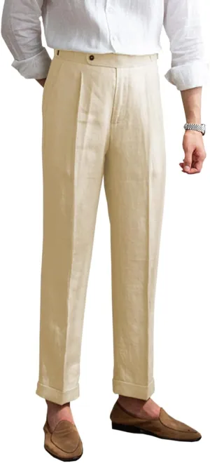 Men's Linen Pants Vintage Lightweight Premium Dress Pants for Men Spring Summer