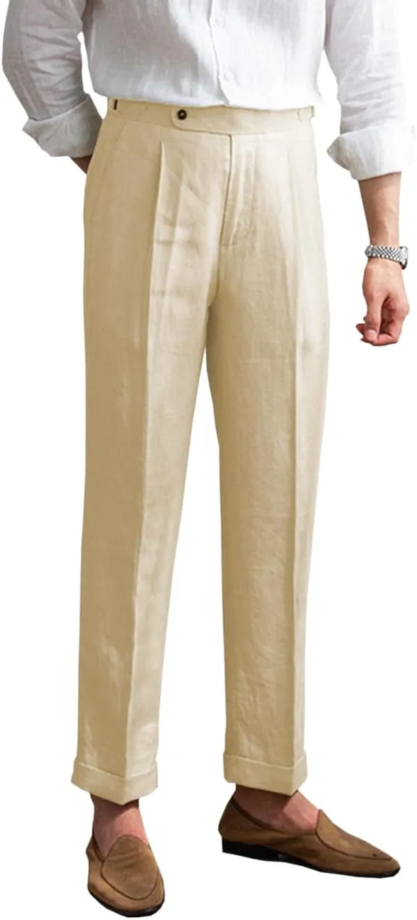 Men's Linen Pants Vintage Lightweight Premium Dress Pants for Men Spring Summer