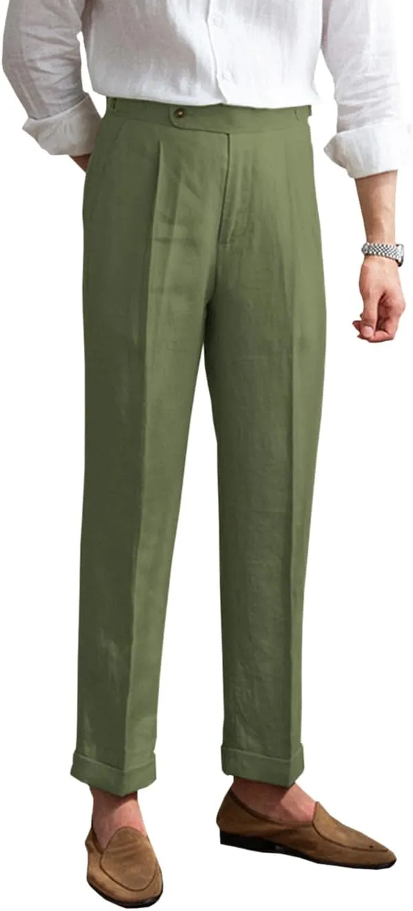 Men's Linen Pants Vintage Lightweight Premium Dress Pants for Men Spring Summer