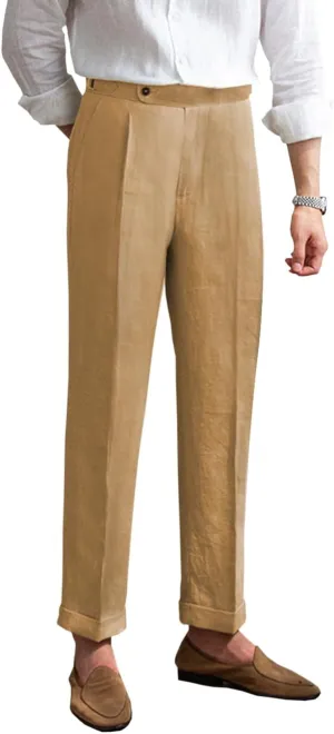 Men's Linen Pants Vintage Lightweight Premium Dress Pants for Men Spring Summer