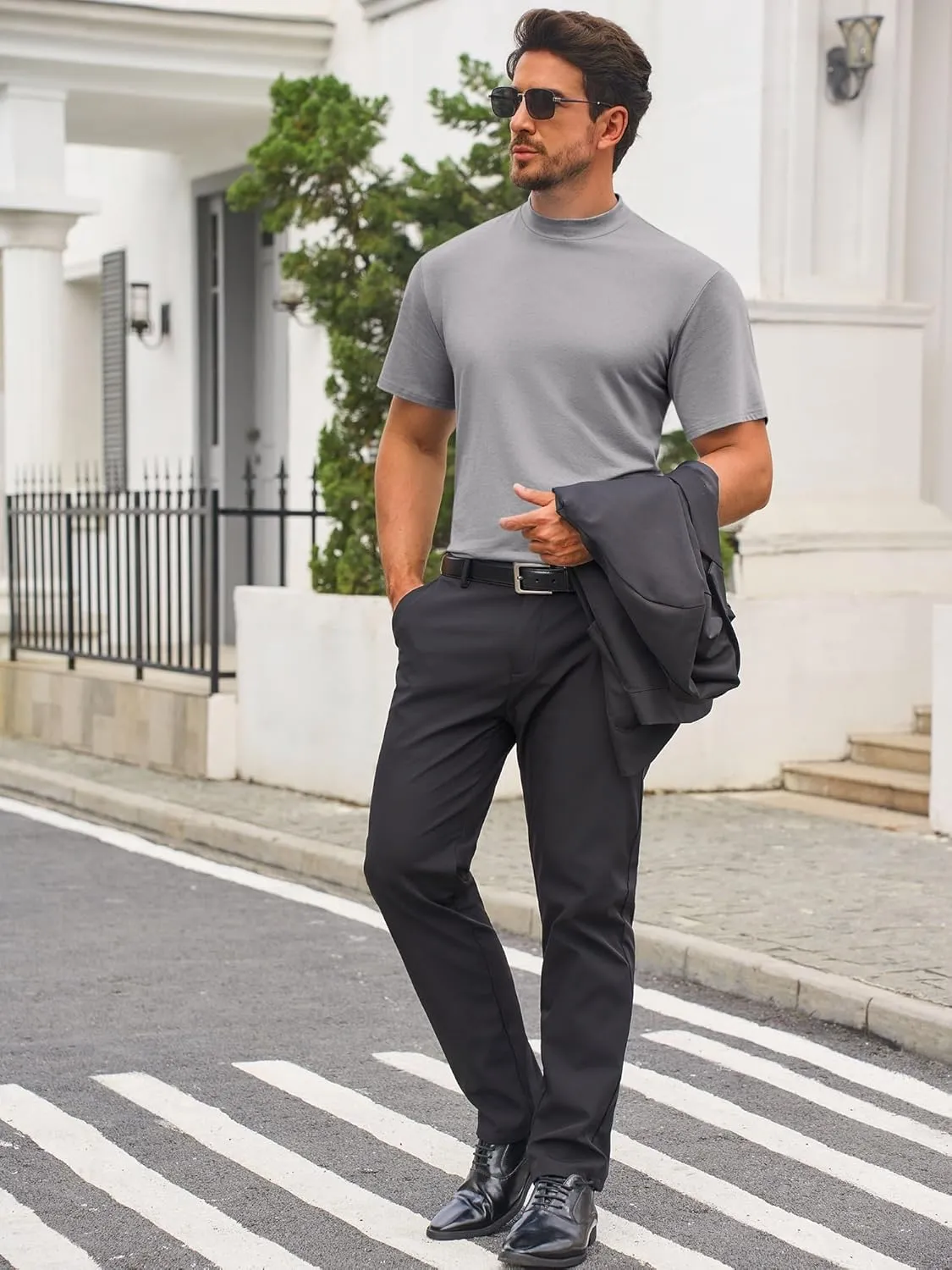 Mens Mock Turtleneck T Shirts Short Sleeve Cotton Basic Undershirt Relaxed Fit Lightweight Solid Pullover Tops