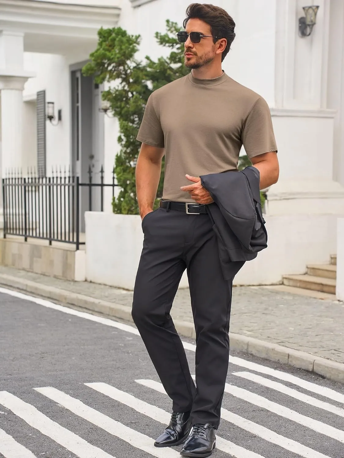 Mens Mock Turtleneck T Shirts Short Sleeve Cotton Basic Undershirt Relaxed Fit Lightweight Solid Pullover Tops