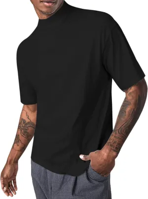 Mens Mock Turtleneck T Shirts Short Sleeve Cotton Basic Undershirt Relaxed Fit Lightweight Solid Pullover Tops
