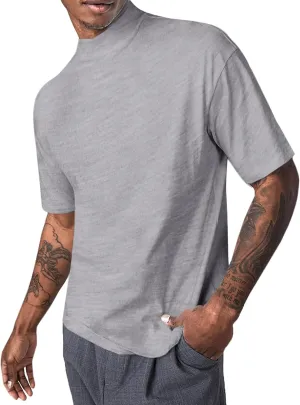 Mens Mock Turtleneck T Shirts Short Sleeve Cotton Basic Undershirt Relaxed Fit Lightweight Solid Pullover Tops