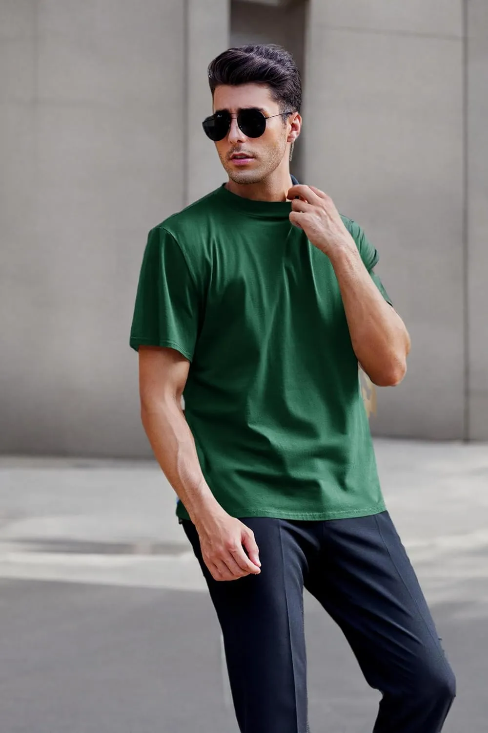 Mens Mock Turtleneck T Shirts Short Sleeve Cotton Basic Undershirt Relaxed Fit Lightweight Solid Pullover Tops