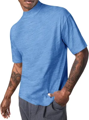 Mens Mock Turtleneck T Shirts Short Sleeve Cotton Basic Undershirt Relaxed Fit Lightweight Solid Pullover Tops