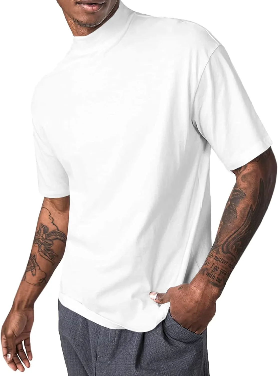 Mens Mock Turtleneck T Shirts Short Sleeve Cotton Basic Undershirt Relaxed Fit Lightweight Solid Pullover Tops