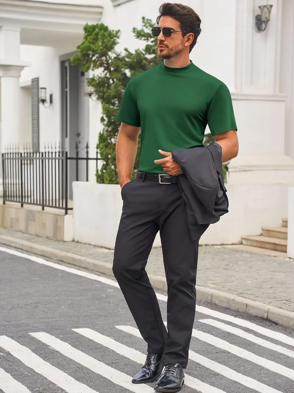Mens Mock Turtleneck T Shirts Short Sleeve Cotton Basic Undershirt Relaxed Fit Lightweight Solid Pullover Tops