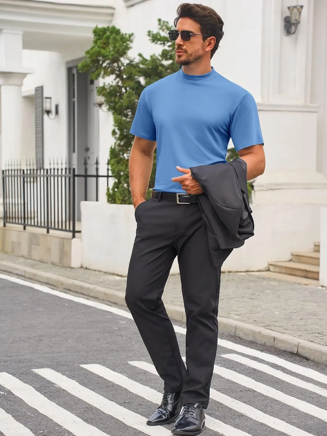 Mens Mock Turtleneck T Shirts Short Sleeve Cotton Basic Undershirt Relaxed Fit Lightweight Solid Pullover Tops
