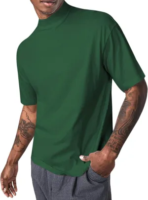 Mens Mock Turtleneck T Shirts Short Sleeve Cotton Basic Undershirt Relaxed Fit Lightweight Solid Pullover Tops