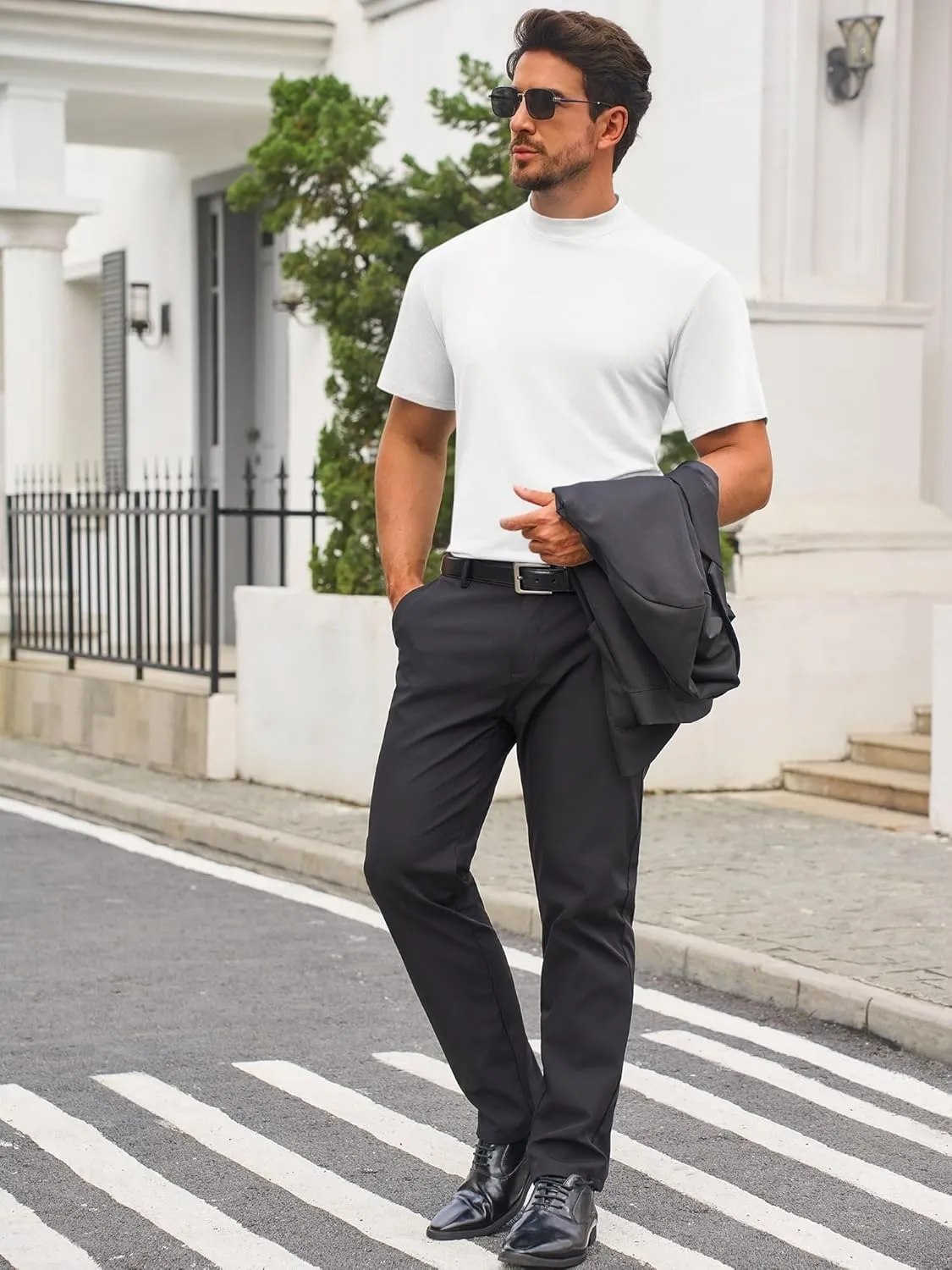 Mens Mock Turtleneck T Shirts Short Sleeve Cotton Basic Undershirt Relaxed Fit Lightweight Solid Pullover Tops