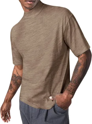 Mens Mock Turtleneck T Shirts Short Sleeve Cotton Basic Undershirt Relaxed Fit Lightweight Solid Pullover Tops