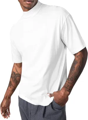 Mens Mock Turtleneck T Shirts Short Sleeve Cotton Basic Undershirt Relaxed Fit Lightweight Solid Pullover Tops
