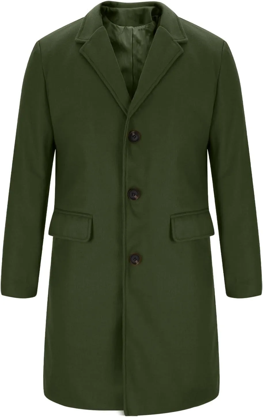 Men's Notch Lapel Single Breasted Long Trench Coat Casual Cotton Blend Peacoat Slim Fit Winter Pea Coat Overcoats