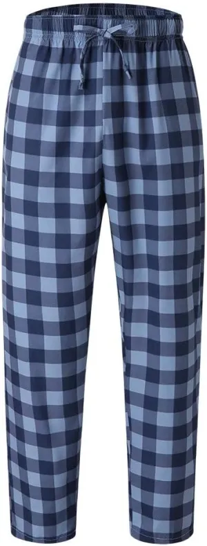 Men's Pajamas Pants Plaid Print Elastic Waist Lightweight Loose Fit Comfort Pants Straight Leg Loungewear Trousers Cargo Pants,Blue,L
