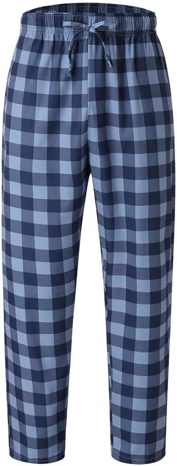 Men's Pajamas Pants Plaid Print Elastic Waist Lightweight Loose Fit Comfort Pants Straight Leg Loungewear Trousers Cargo Pants,Blue,L