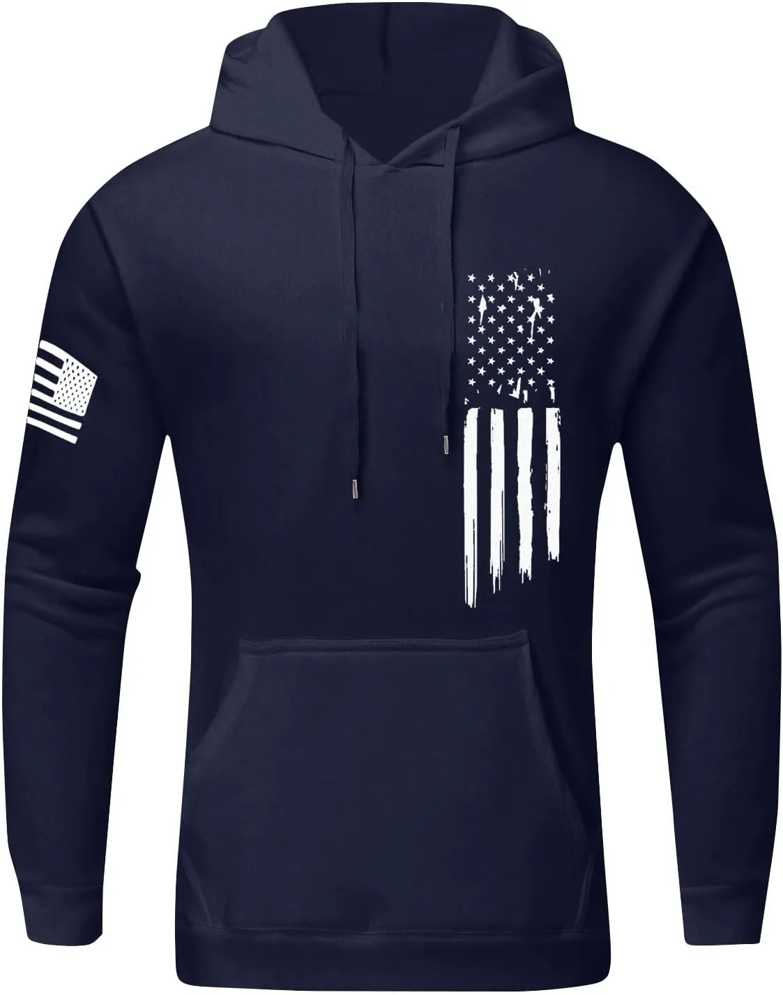 Men's Patriotic Hoodies USA Flag Print Hoodie Big and Tall Patriotic Graphic Long Sleeve Sweatshirt with Kangro Pocket