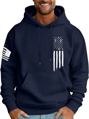 Men's Patriotic Hoodies USA Flag Print Hoodie Big and Tall Patriotic Graphic Long Sleeve Sweatshirt with Kangro Pocket