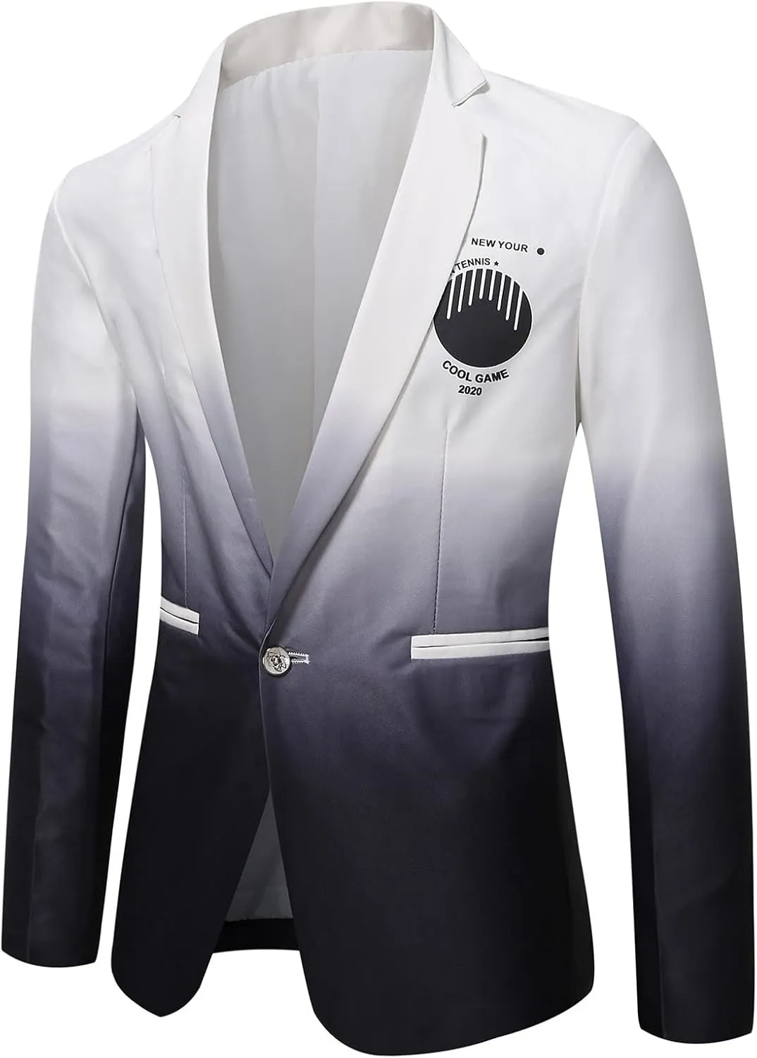 Men's Premium Blazer Suit Jacket One Button Slim Fit Dress Coats Gradient Print Tuxedo for Wedding Party Dinner Prom White