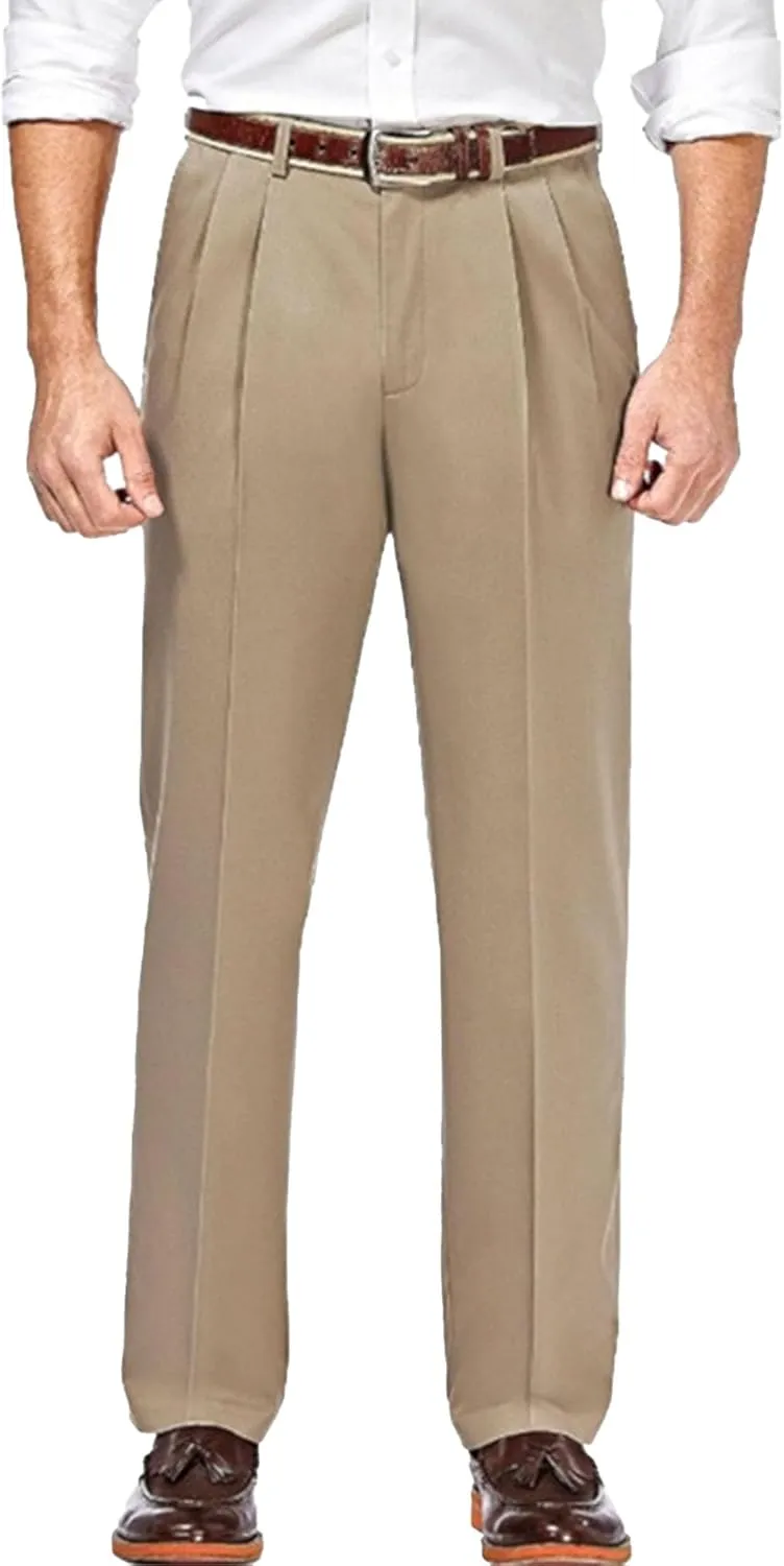 Men's Relaxed Fit Comfort Pants Fashion Business Pleated Suit Pant Casual Simple Straight Leg Trousers