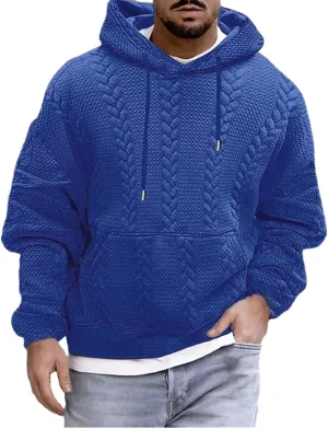 Mens Relaxed Fit Knitted Hoodie Hipster Casual Long Sleeve Solid Color Pullover Sweater Lightweight Hooded Sweatshirt