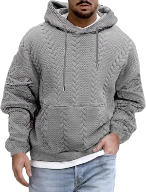 Mens Relaxed Fit Knitted Hoodie Hipster Casual Long Sleeve Solid Color Pullover Sweater Lightweight Hooded Sweatshirt