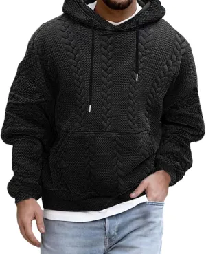 Mens Relaxed Fit Knitted Hoodie Hipster Casual Long Sleeve Solid Color Pullover Sweater Lightweight Hooded Sweatshirt
