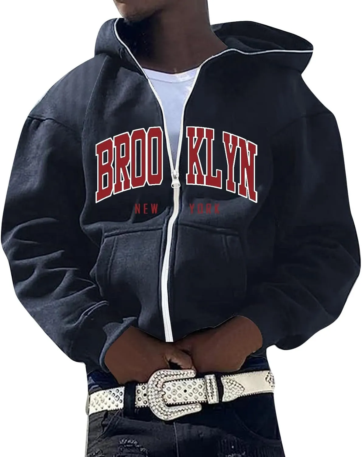 Men's Relaxed Fit Midweight Logo Sleeve Graphic Sweatshirt Slogan Graphic Basic Lightweight Pullover Hoodie Sweatshirt for Men Comfy Clothes Fall Winter Fashion 2024 Y2k Hoodies Graphic Hoodies Navy