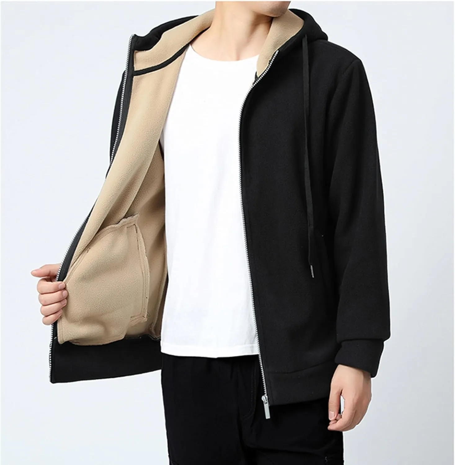 Mens Sherpa Hoodie Zip Up Fleece Heavyweight Hooded Warm Casual Thick Hoodies